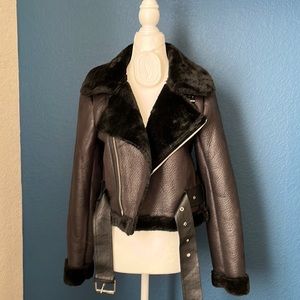 Black fleece lined aviator jacket